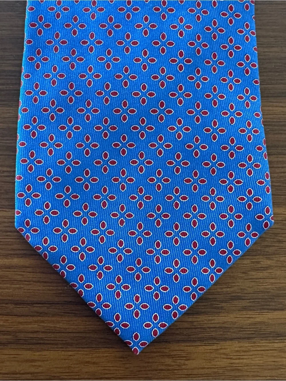 Trussardi Blue Silk Tie with Red Floral Dot Motif